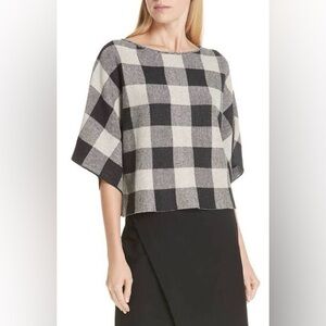 Eileen Fisher Buffalo Check Organic Linen Knit Sweater Top Lagenlook Size:SP